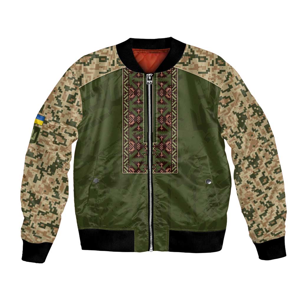 Personalized Ukraine Vyshyvanka Motif Bomber Jacket Ukrainian Military Style - Wonder Print Shop