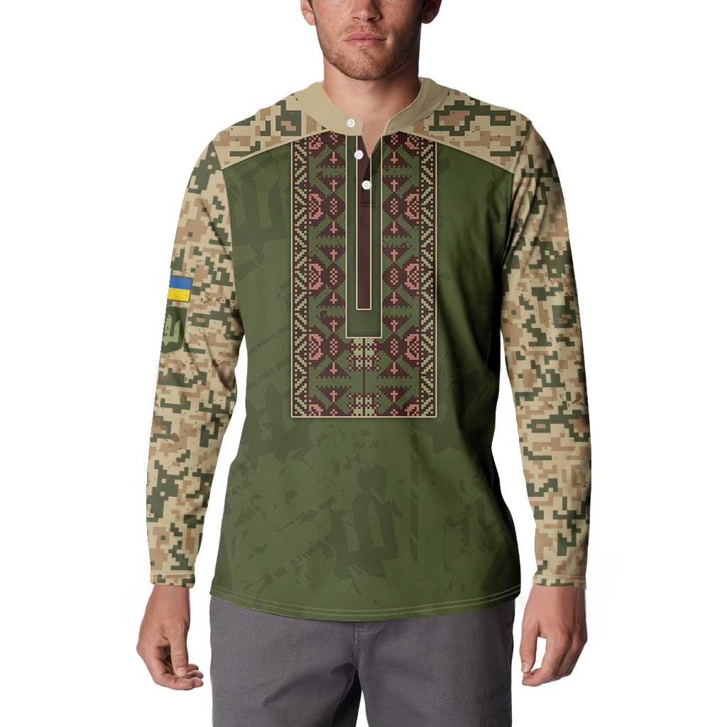 Personalized Ukraine Vyshyvanka Motif Button Sweatshirt Ukrainian Military Style - Wonder Print Shop