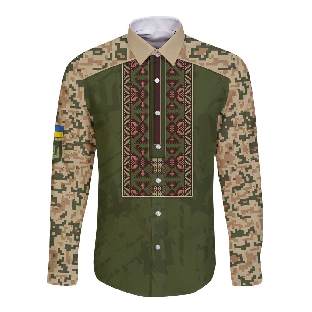 Personalized Ukraine Vyshyvanka Motif Long Sleeve Button Shirt Ukrainian Military Style - Wonder Print Shop