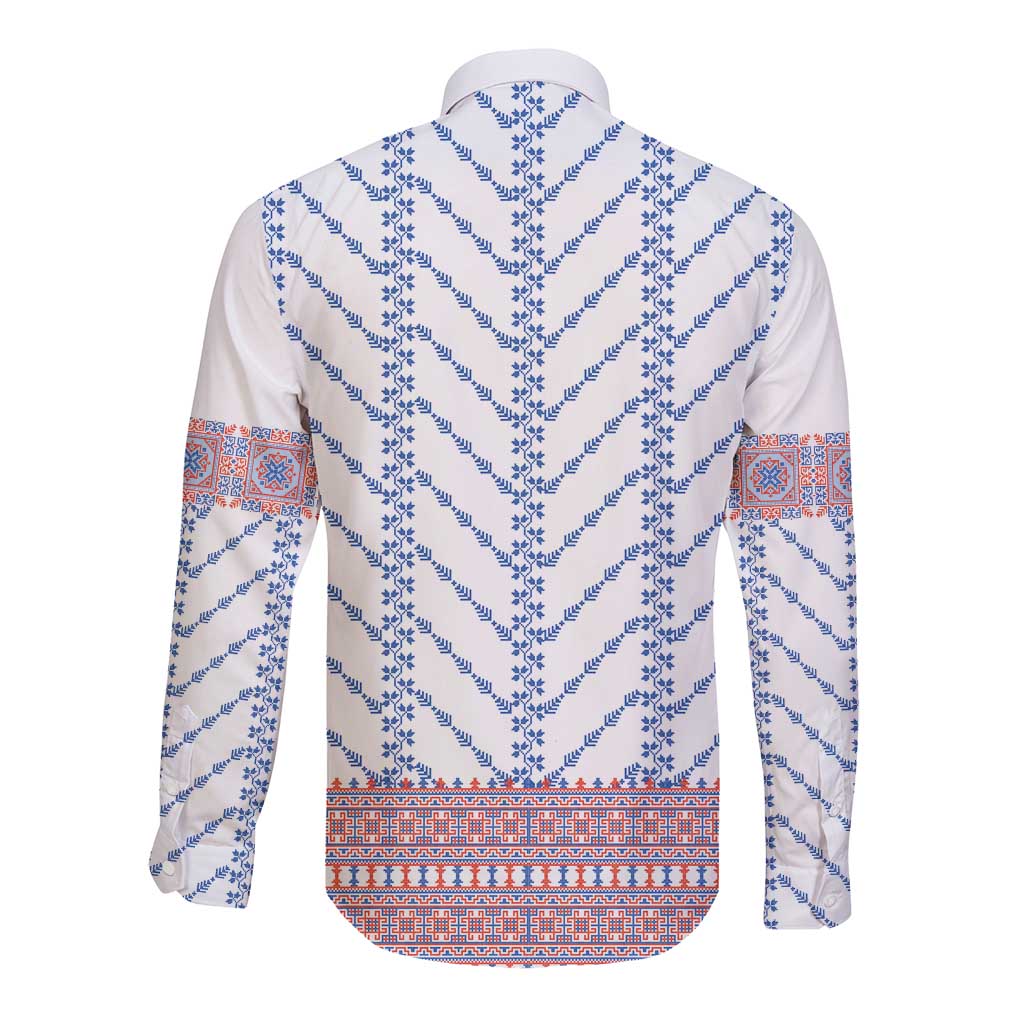 Traditional Romanian Costume Long Sleeve Button Shirt National Folk Patterns - Wonder Print Shop