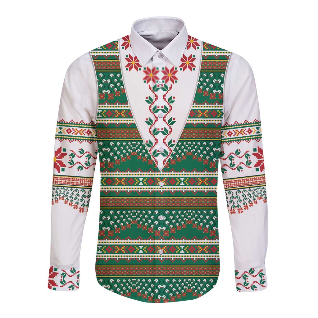 Lithuanian National Costume Long Sleeve Button Shirt Traditional Folk Pattern - Wonder Print Shop