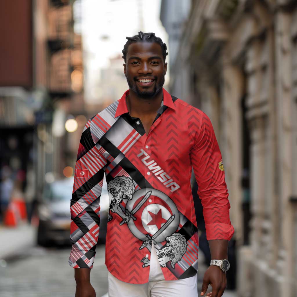 Personalized Tunisia Long Sleeve Button Shirt Silver Lions Sports Patterns - Wonder Print Shop