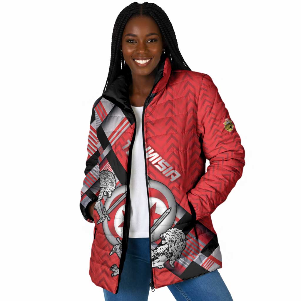 Personalized Tunisia Padded Jacket Silver Lions Sports Patterns - Wonder Print Shop