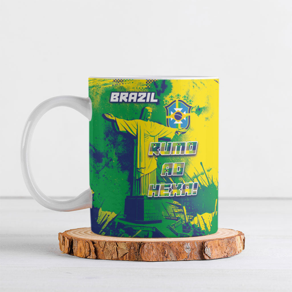 Custom Brazil Football Ceramic Mug Rumo Ao Hexa Grunge Style
