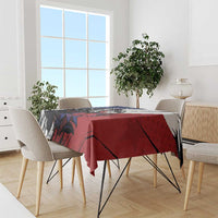 Red and navy eagle bird tablecloth with geometric, grunge diagonal design