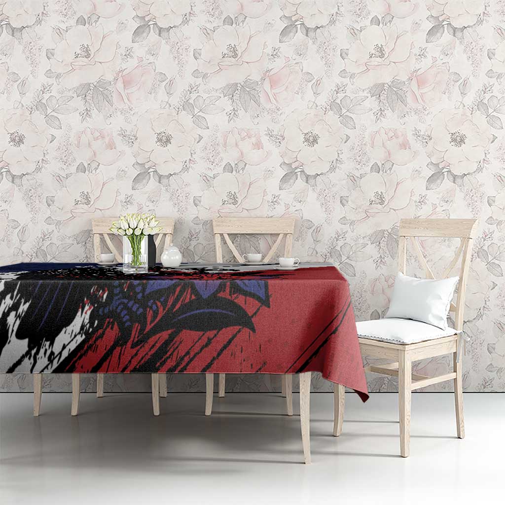 Navy, red, and black eagle bird grunge tablecloth with diagonal pattern