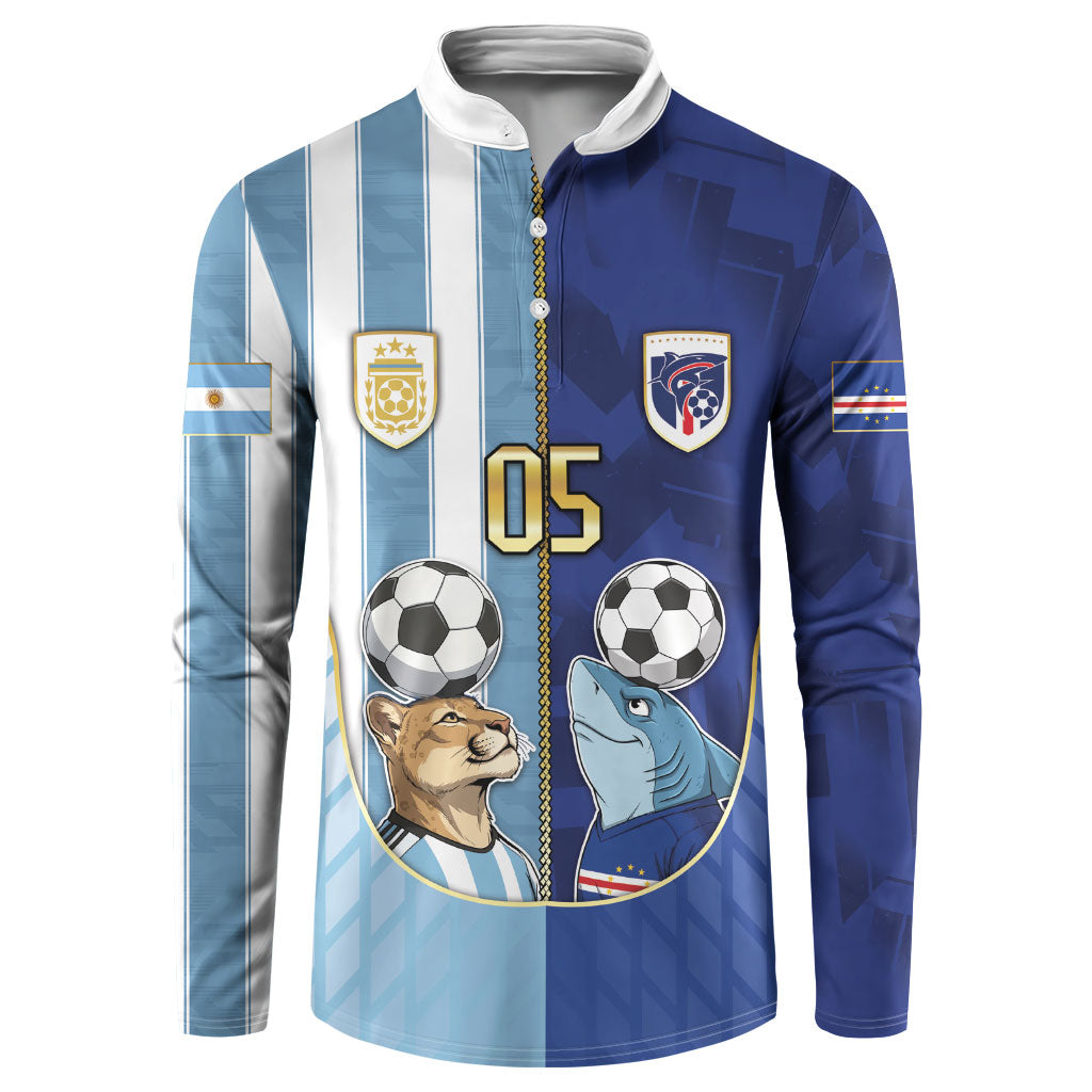 Custom Argentine And Cape Verde Football Button Sweatshirt Split Flag Puma Shark Soccer