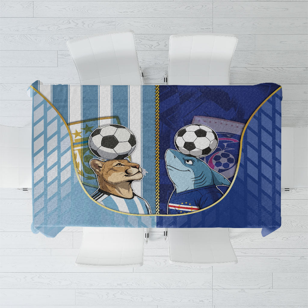 Argentine And Cape Verde Football Tablecloth Split Flag Puma Shark Soccer