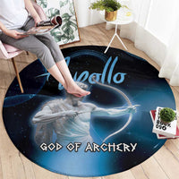 Black round carpet with Apollo archer print, archery ring and God of Archery text