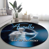 Black round carpet with Apollo archer statue design and God of Archery text