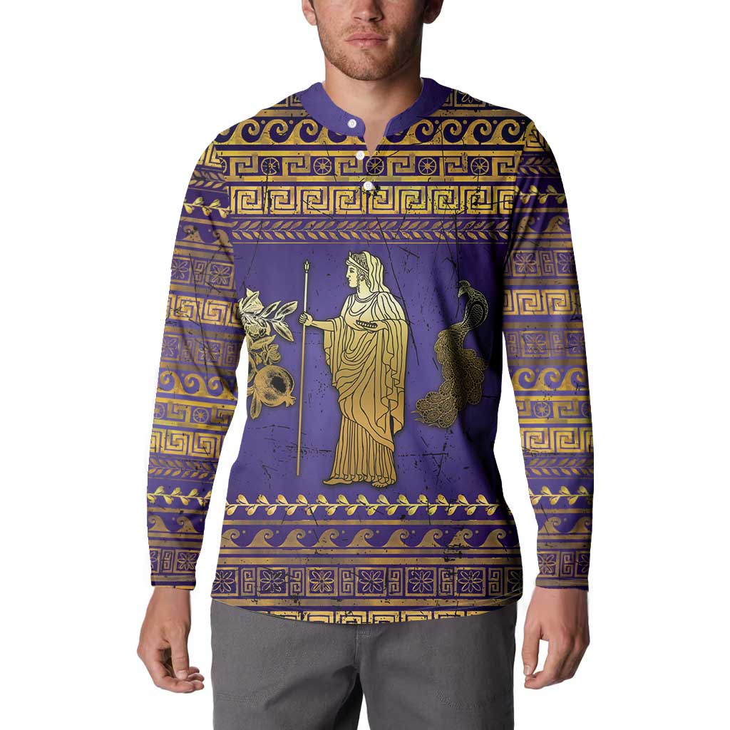 Hera Button Sweatshirt Goddess With Ancient Greek Pattern - Wonder Print Shop