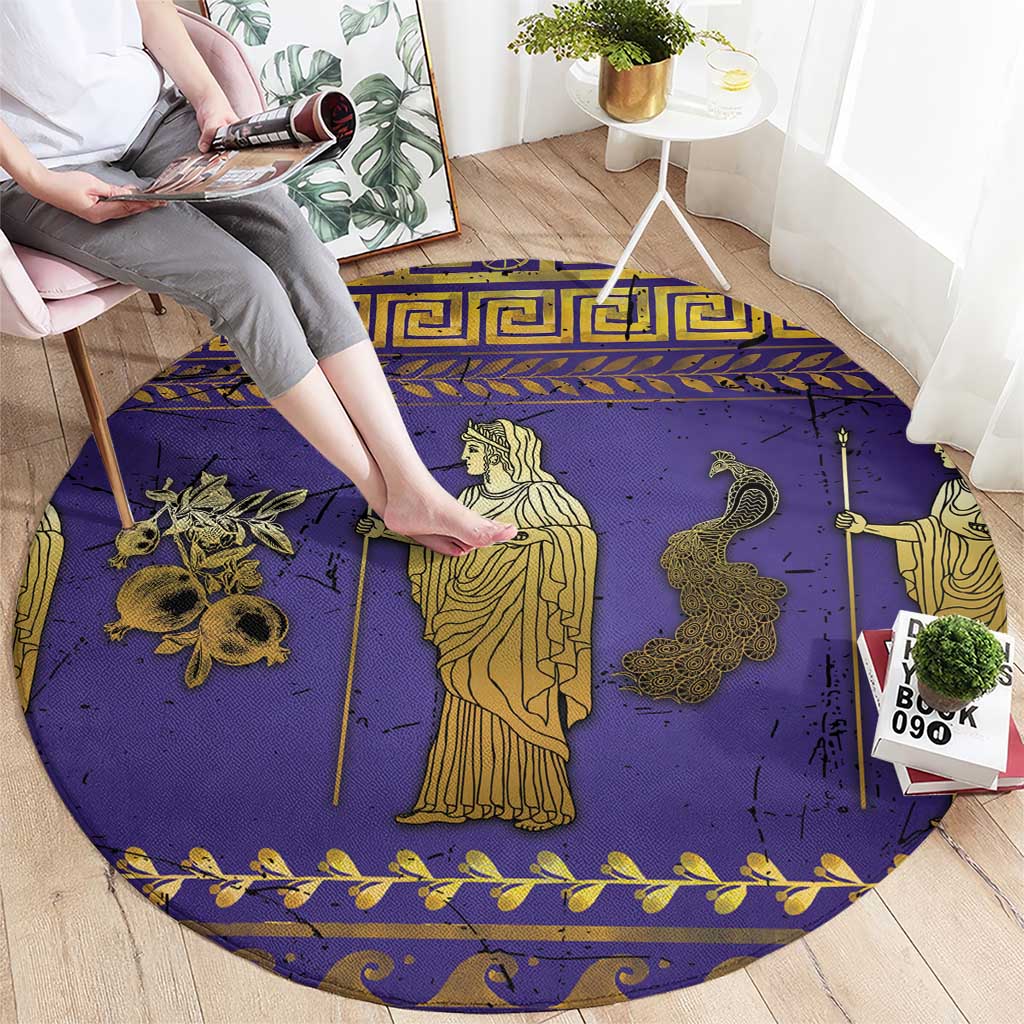 Hera Round Carpet Goddess With Ancient Greek Pattern - Wonder Print Shop