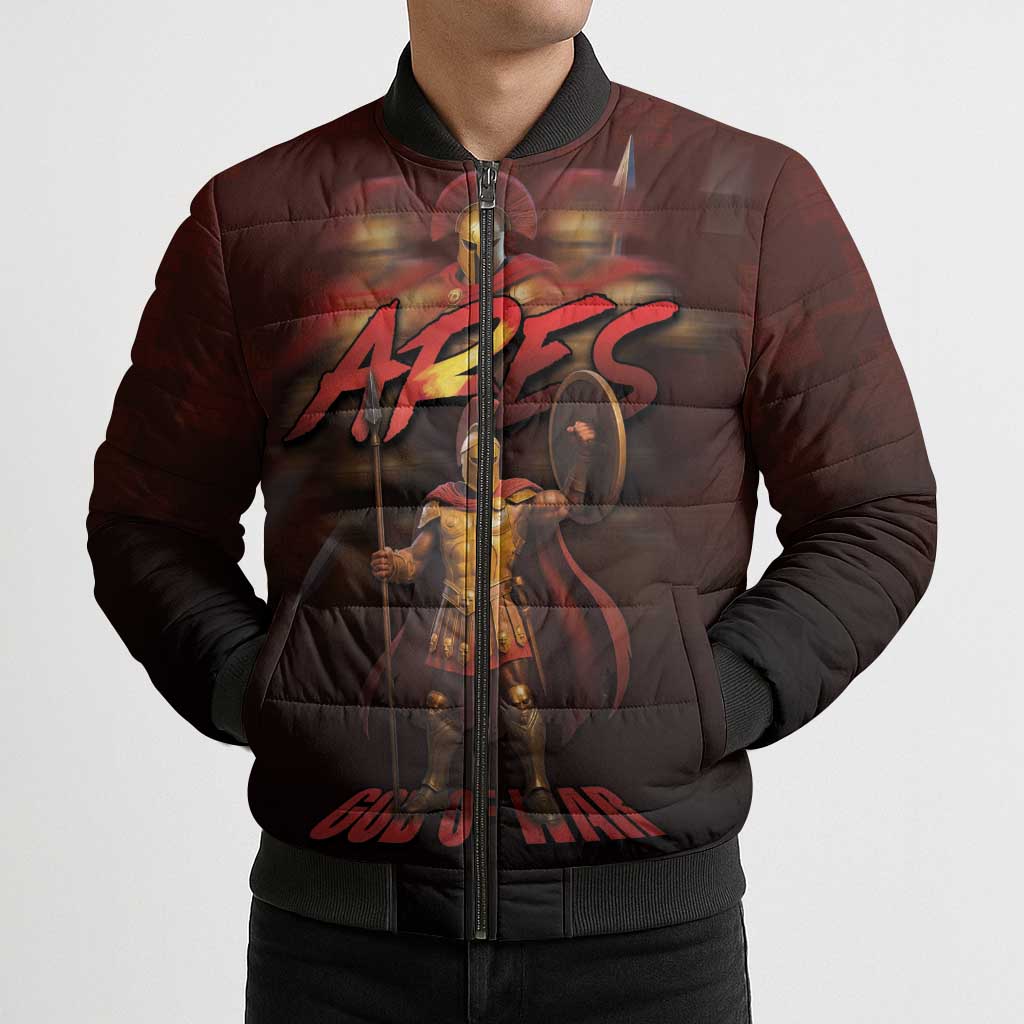 Ancient Greek Ares Bomber Puffer Jacket God Of War And Courage - Wonder Print Shop