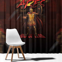 Maroon Ares warrior curtain panel with large front-facing character graphic and text accents.