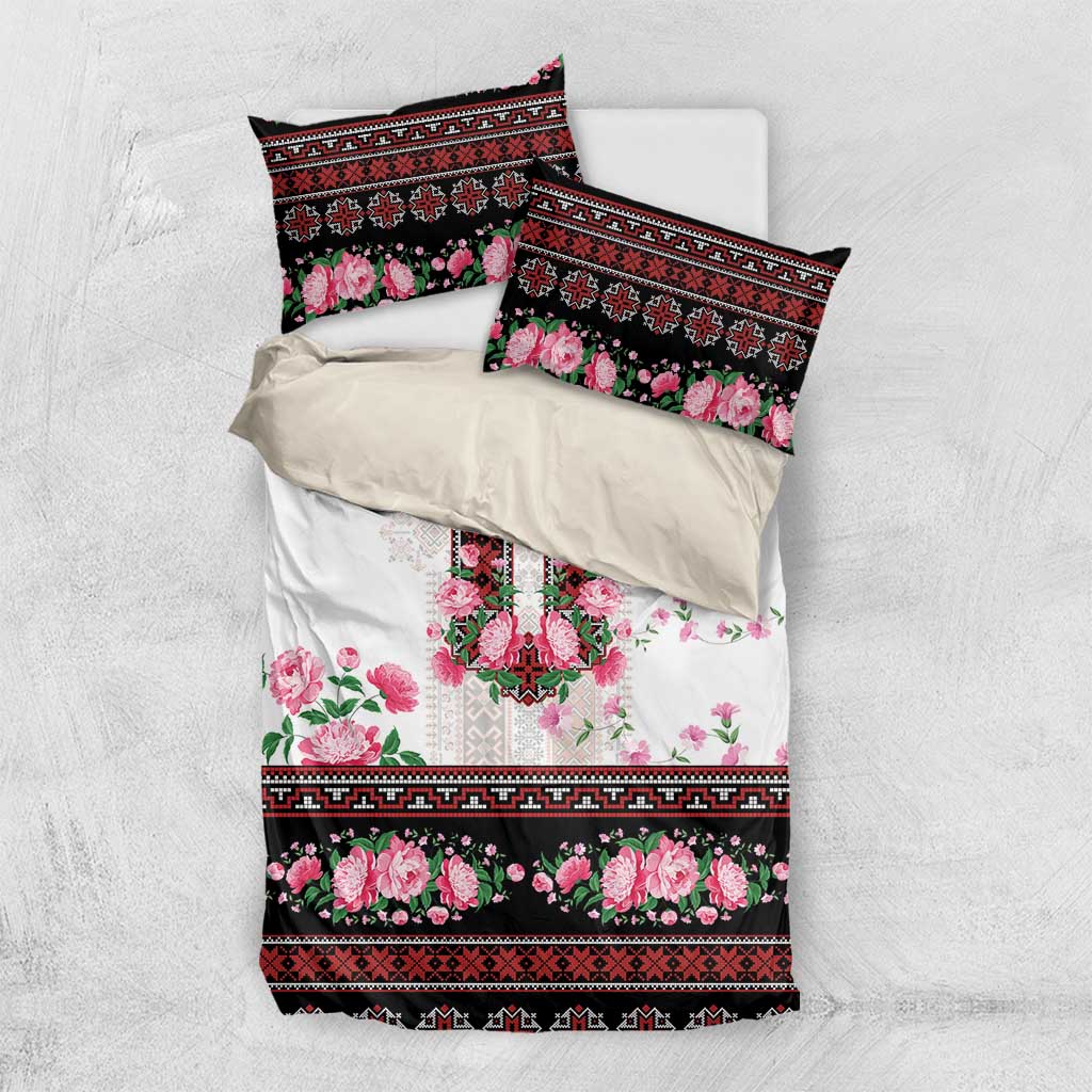 Red Romanian National Costume Bedding Set Peony Flowers Traditional Folk Pattern - Wonder Print Shop