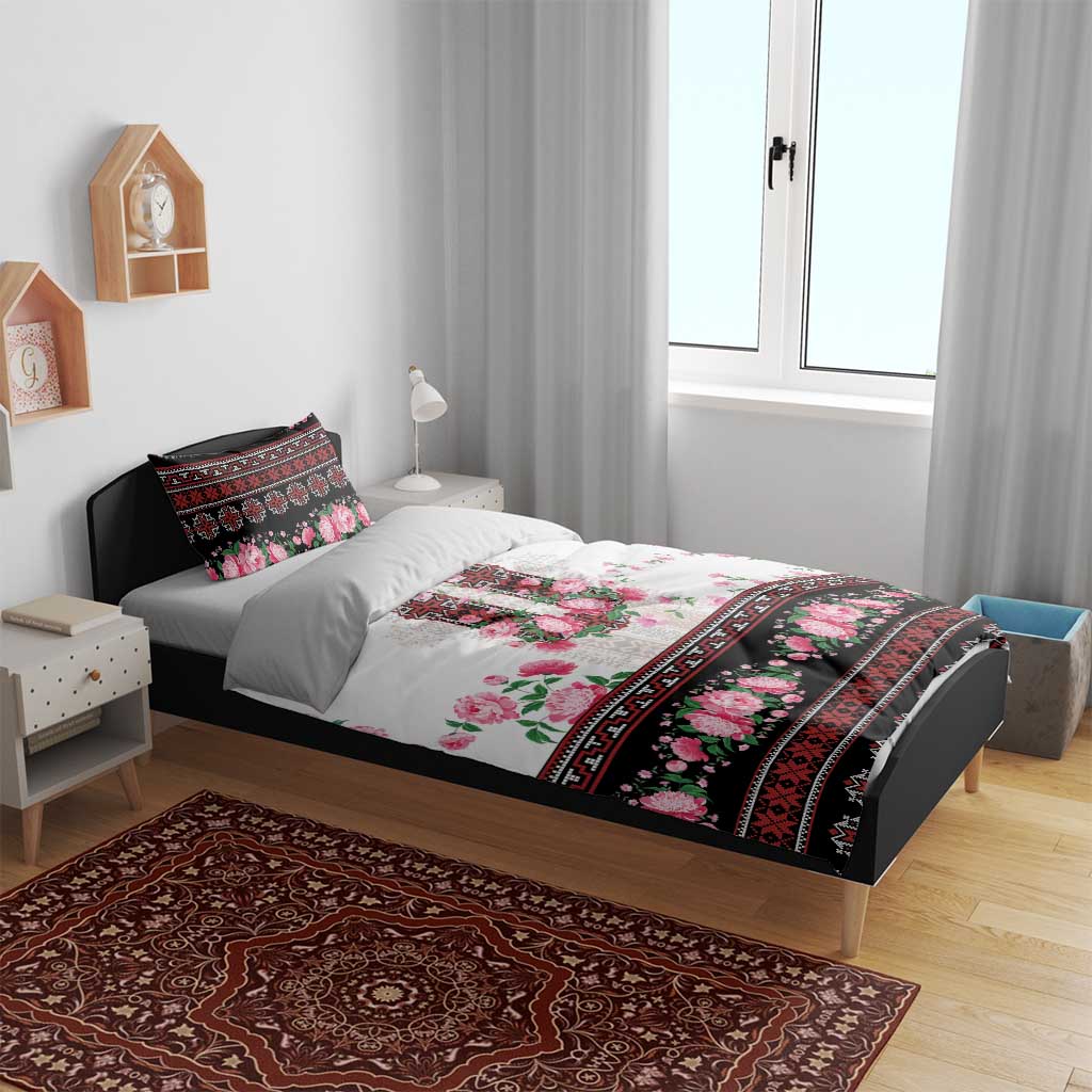 Red Romanian National Costume Bedding Set Peony Flowers Traditional Folk Pattern - Wonder Print Shop