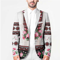 Red Romanian National Costume Blazer Peony Flowers Traditional Folk Pattern - Wonder Print Shop