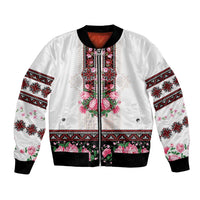 Red Romanian National Costume Bomber Jacket Peony Flowers Traditional Folk Pattern - Wonder Print Shop
