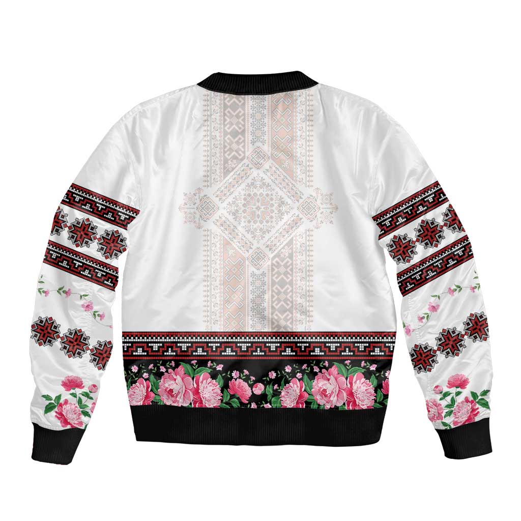 Red Romanian National Costume Bomber Jacket Peony Flowers Traditional Folk Pattern - Wonder Print Shop