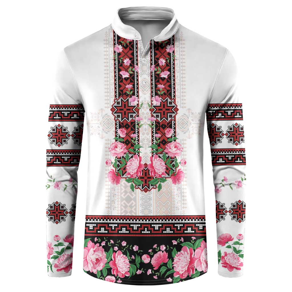Red Romanian National Costume Button Sweatshirt Peony Flowers Traditional Folk Pattern - Wonder Print Shop