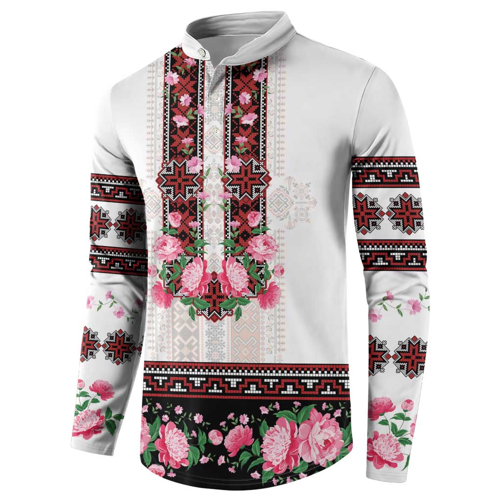 Red Romanian National Costume Button Sweatshirt Peony Flowers Traditional Folk Pattern - Wonder Print Shop