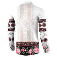 Red Romanian National Costume Button Sweatshirt Peony Flowers Traditional Folk Pattern - Wonder Print Shop