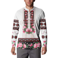 Red Romanian National Costume Button Sweatshirt Peony Flowers Traditional Folk Pattern - Wonder Print Shop