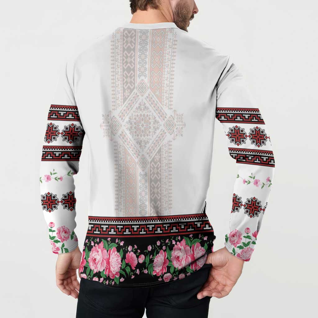 Red Romanian National Costume Button Sweatshirt Peony Flowers Traditional Folk Pattern - Wonder Print Shop