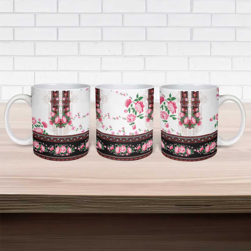 Red Romanian National Costume Ceramic Mug Peony Flowers Traditional Folk Pattern - Wonder Print Shop