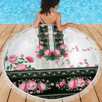 Green Romanian National Costume Beach Blanket Peony Flowers Traditional Folk Pattern - Wonder Print Shop