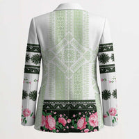 Green Romanian National Costume Blazer Peony Flowers Traditional Folk Pattern - Wonder Print Shop
