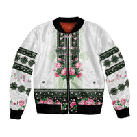 Green Romanian National Costume Bomber Jacket Peony Flowers Traditional Folk Pattern - Wonder Print Shop