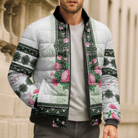 Green Romanian National Costume Bomber Puffer Jacket Peony Flowers Traditional Folk Pattern - Wonder Print Shop