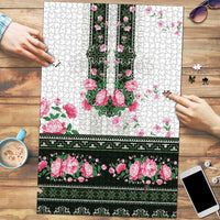 Green Romanian National Costume Puzzle Peony Flowers Traditional Folk Pattern - Wonder Print Shop