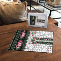 Green Romanian National Costume Puzzle Peony Flowers Traditional Folk Pattern - Wonder Print Shop