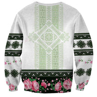 Green Romanian National Costume Sweatshirt Peony Flowers Traditional Folk Pattern - Wonder Print Shop