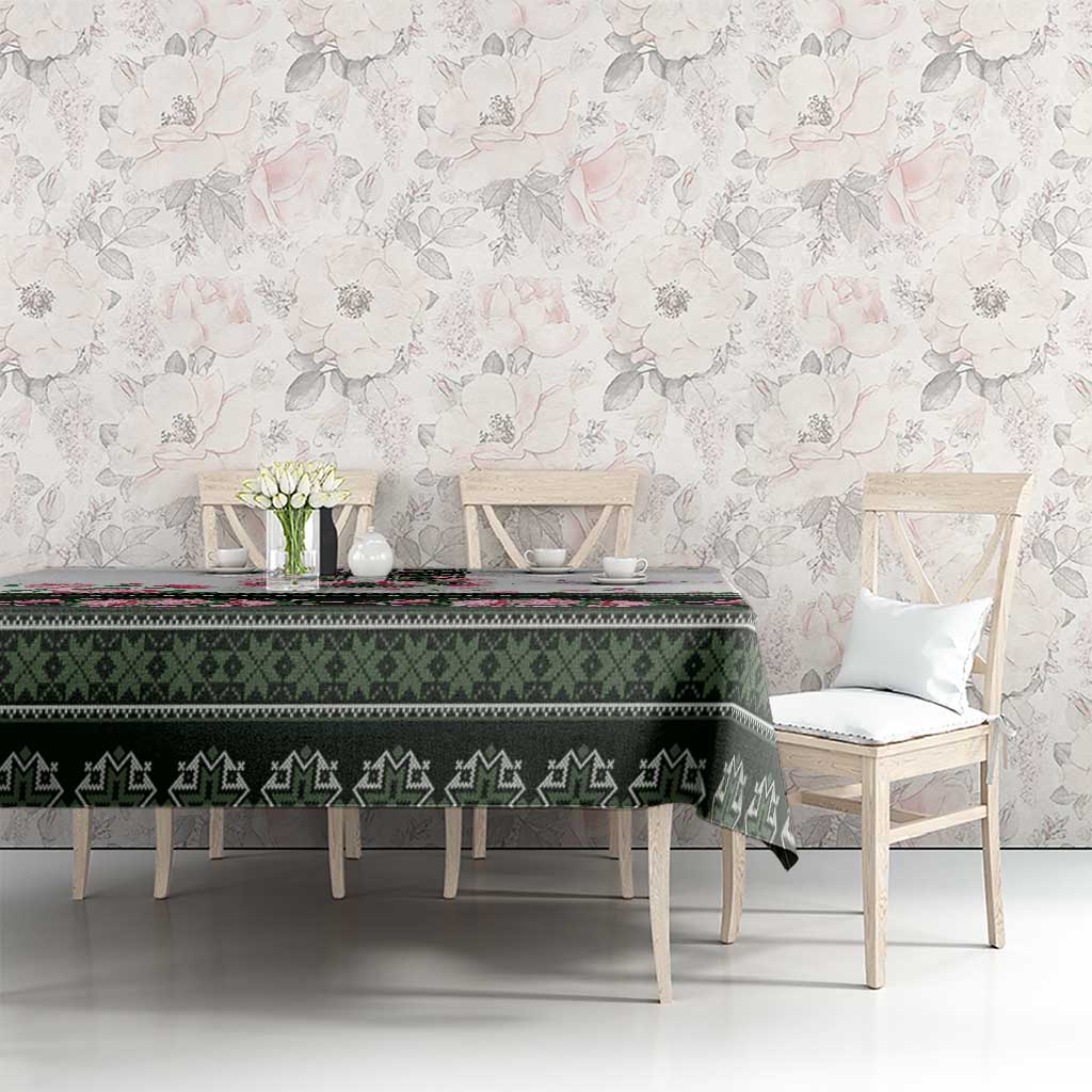 Green Romanian National Costume Tablecloth Peony Flowers Traditional Folk Pattern - Wonder Print Shop