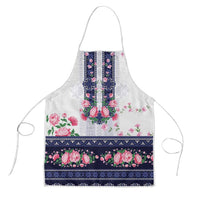 Navy Romanian National Costume Apron Peony Flowers Traditional Folk Pattern - Wonder Print Shop