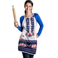 Navy Romanian National Costume Apron Peony Flowers Traditional Folk Pattern - Wonder Print Shop