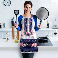 Navy Romanian National Costume Apron Peony Flowers Traditional Folk Pattern - Wonder Print Shop