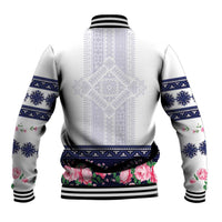 Navy Romanian National Costume Baseball Jacket Peony Flowers Traditional Folk Pattern - Wonder Print Shop
