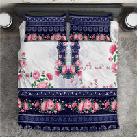 Navy Romanian National Costume Bedding Set Peony Flowers Traditional Folk Pattern - Wonder Print Shop