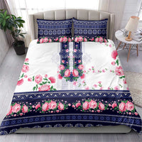 Navy Romanian National Costume Bedding Set Peony Flowers Traditional Folk Pattern - Wonder Print Shop