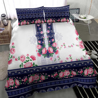 Navy Romanian National Costume Bedding Set Peony Flowers Traditional Folk Pattern - Wonder Print Shop