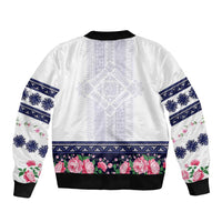 Navy Romanian National Costume Bomber Jacket Peony Flowers Traditional Folk Pattern - Wonder Print Shop
