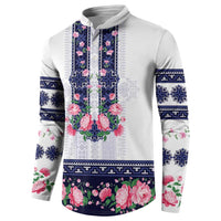 Navy Romanian National Costume Button Sweatshirt Peony Flowers Traditional Folk Pattern - Wonder Print Shop