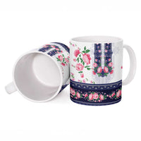 Navy Romanian National Costume Ceramic Mug Peony Flowers Traditional Folk Pattern - Wonder Print Shop
