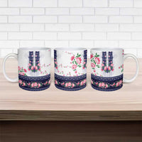 Navy Romanian National Costume Ceramic Mug Peony Flowers Traditional Folk Pattern - Wonder Print Shop