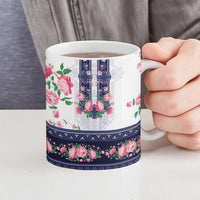 Navy Romanian National Costume Ceramic Mug Peony Flowers Traditional Folk Pattern - Wonder Print Shop