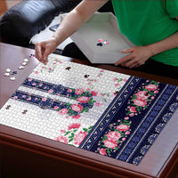 Navy Romanian National Costume Puzzle Peony Flowers Traditional Folk Pattern - Wonder Print Shop
